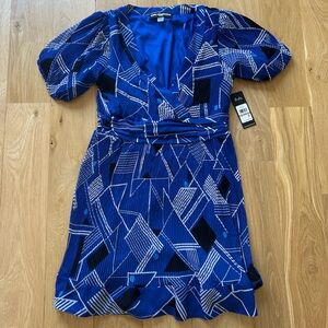 Karl Lagerfeld Blue White Black Geometric Pattern Midi Dress Size 12